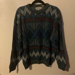 Vintage 80s Men’s Santana Sweater Pullover Green Acrylic Grandpa Style Size M